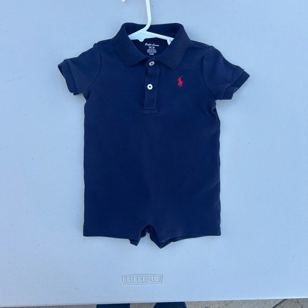 Ralph Lauren Navy Romper with Red Emblem